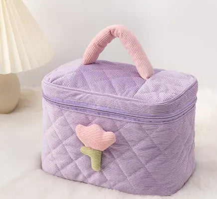 Cute Corduroy Travel Cosmetic Organizer Bag for Women
