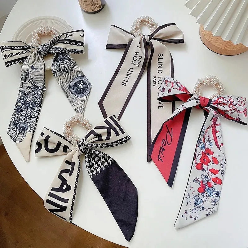 Trendy Pearl Ribbon Scarf Hair Band for Women