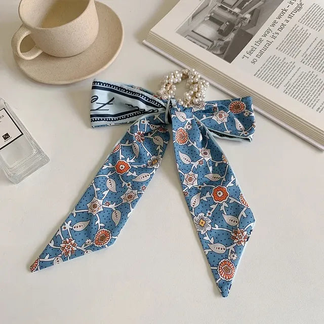 Trendy Pearl Ribbon Scarf Hair Band for Women