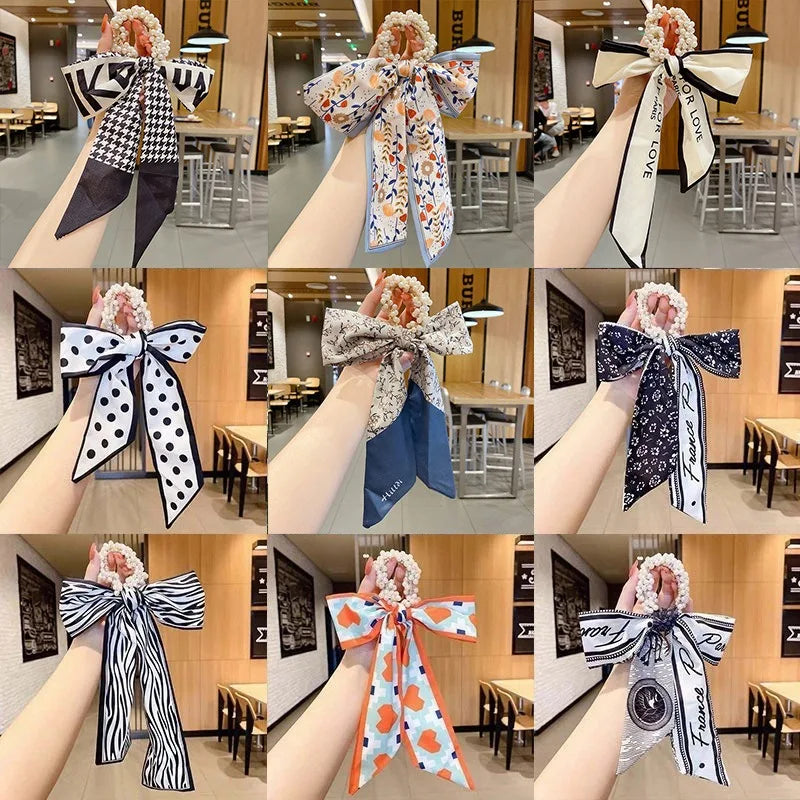 Trendy Pearl Ribbon Scarf Hair Band for Women
