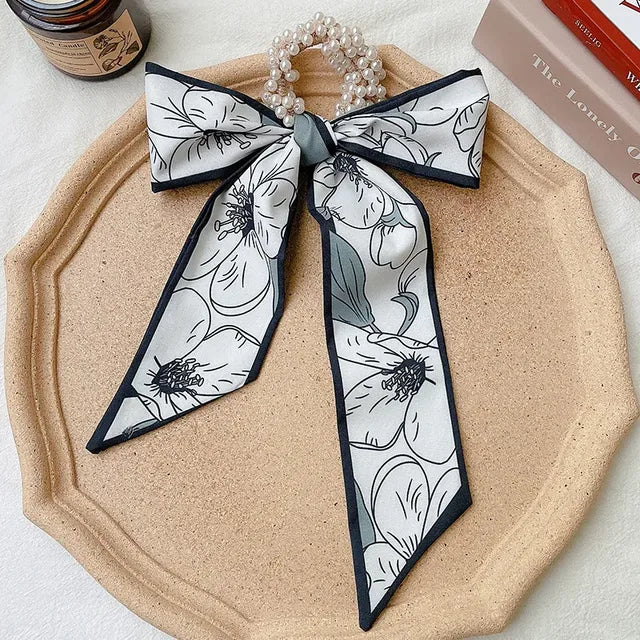 Trendy Pearl Ribbon Scarf Hair Band for Women