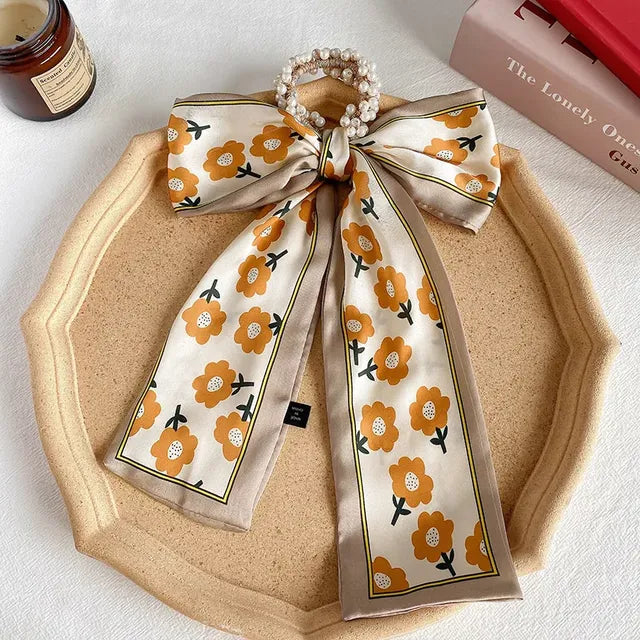 Trendy Pearl Ribbon Scarf Hair Band for Women