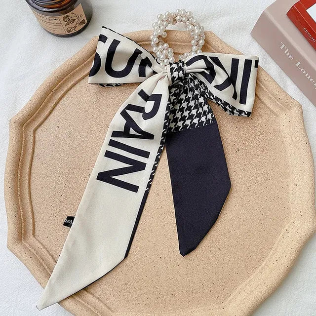 Trendy Pearl Ribbon Scarf Hair Band for Women