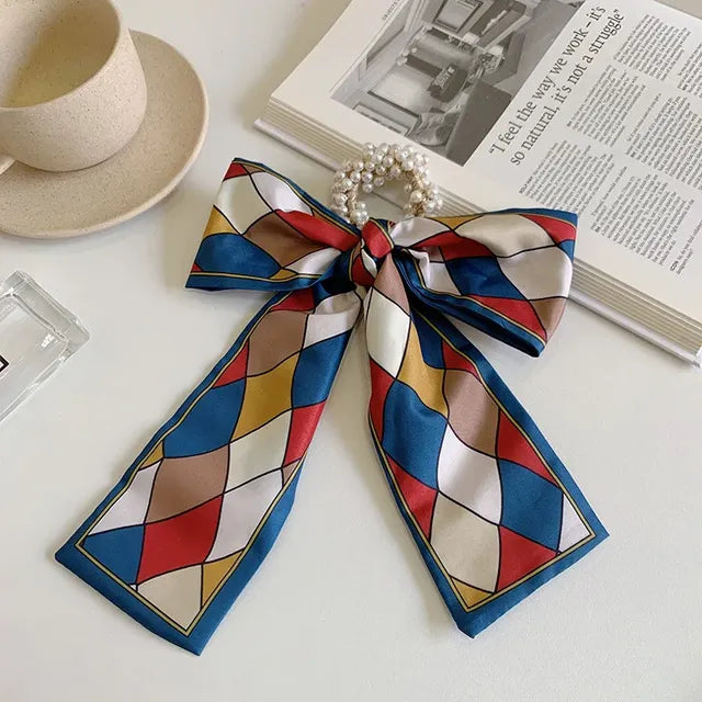 Trendy Pearl Ribbon Scarf Hair Band for Women