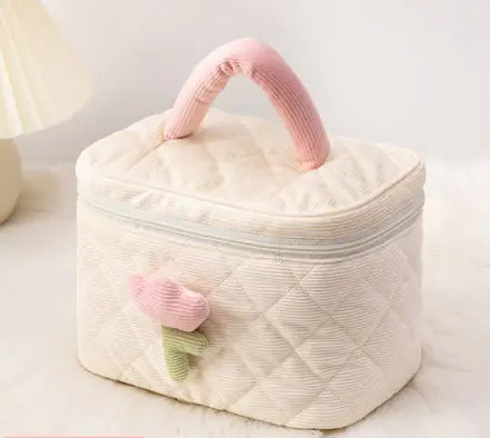 Cute Corduroy Travel Cosmetic Organizer Bag for Women