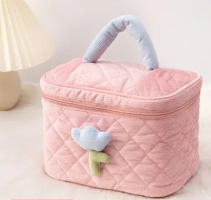 Cute Corduroy Travel Cosmetic Organizer Bag for Women