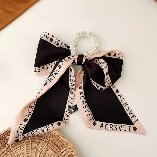 Trendy Pearl Ribbon Scarf Hair Band for Women